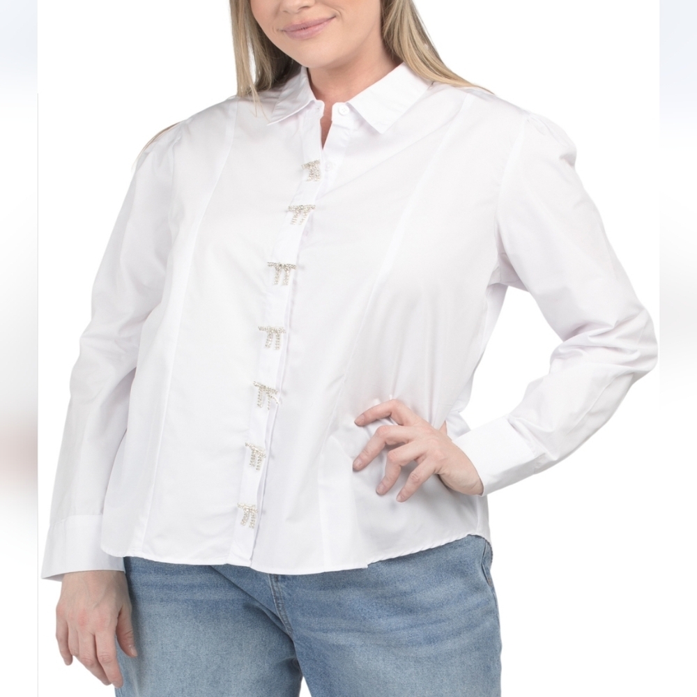 Us Together Plus White Jewel Bow Blouse